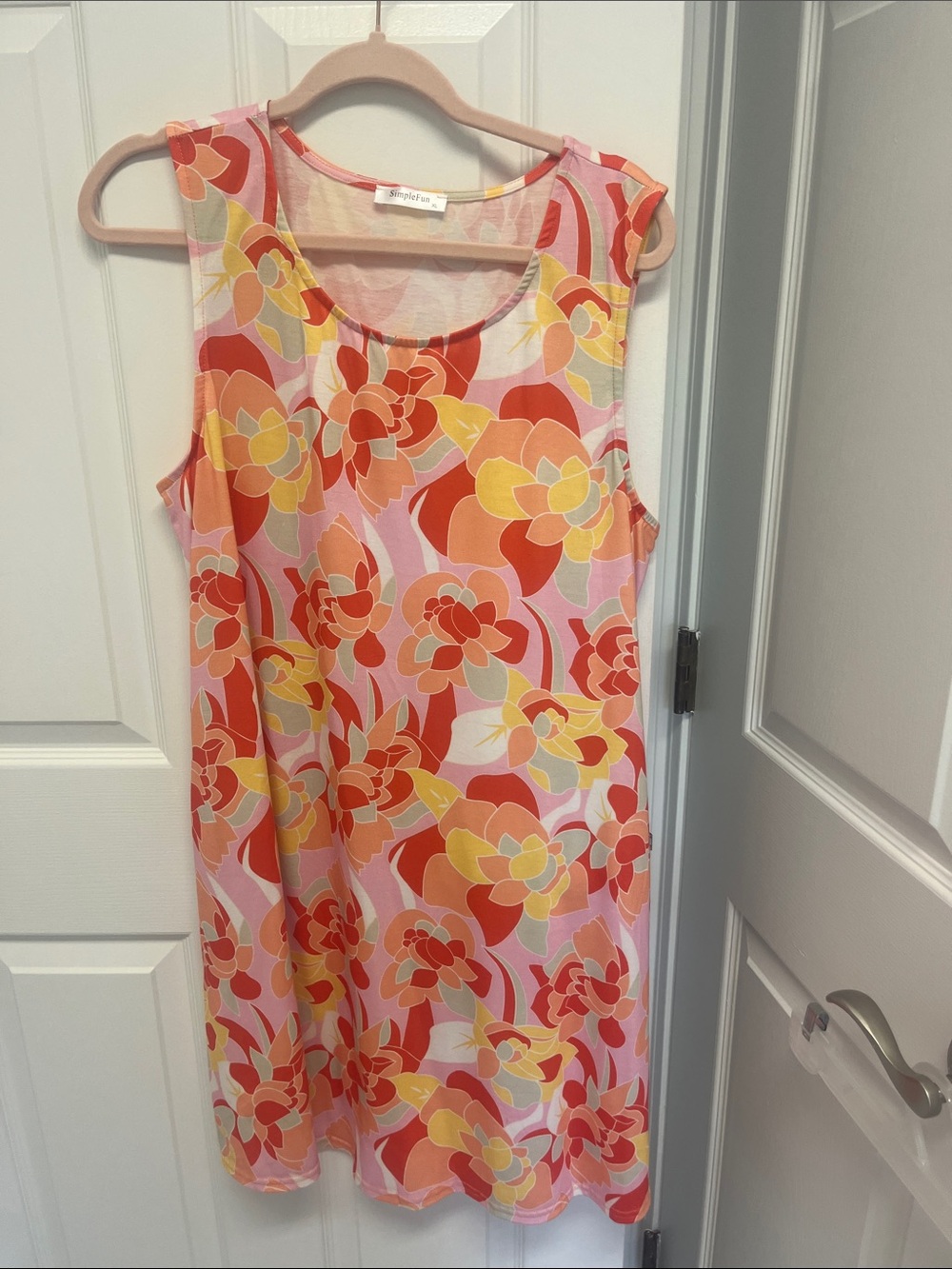 Simple Pink Floral Sleeveless Shift Dress